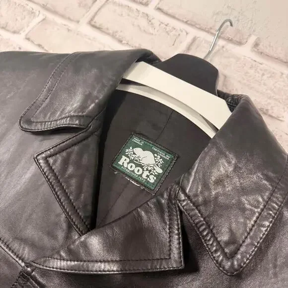 Roots Vintage Genuine Leather Jacket Black Women’s Large 90’s Y2K - Picture 2 of 7